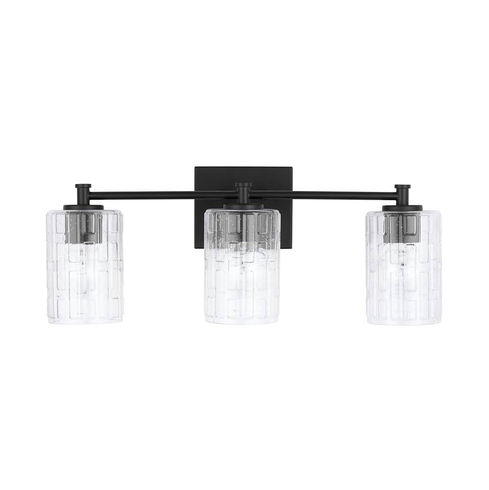 Capital Lighting 138331MB-491 Matte Black 23'' W X 9'' H X 7'' E 3-light Seeded Embossed Glass Vanity In Matte Black Image 4