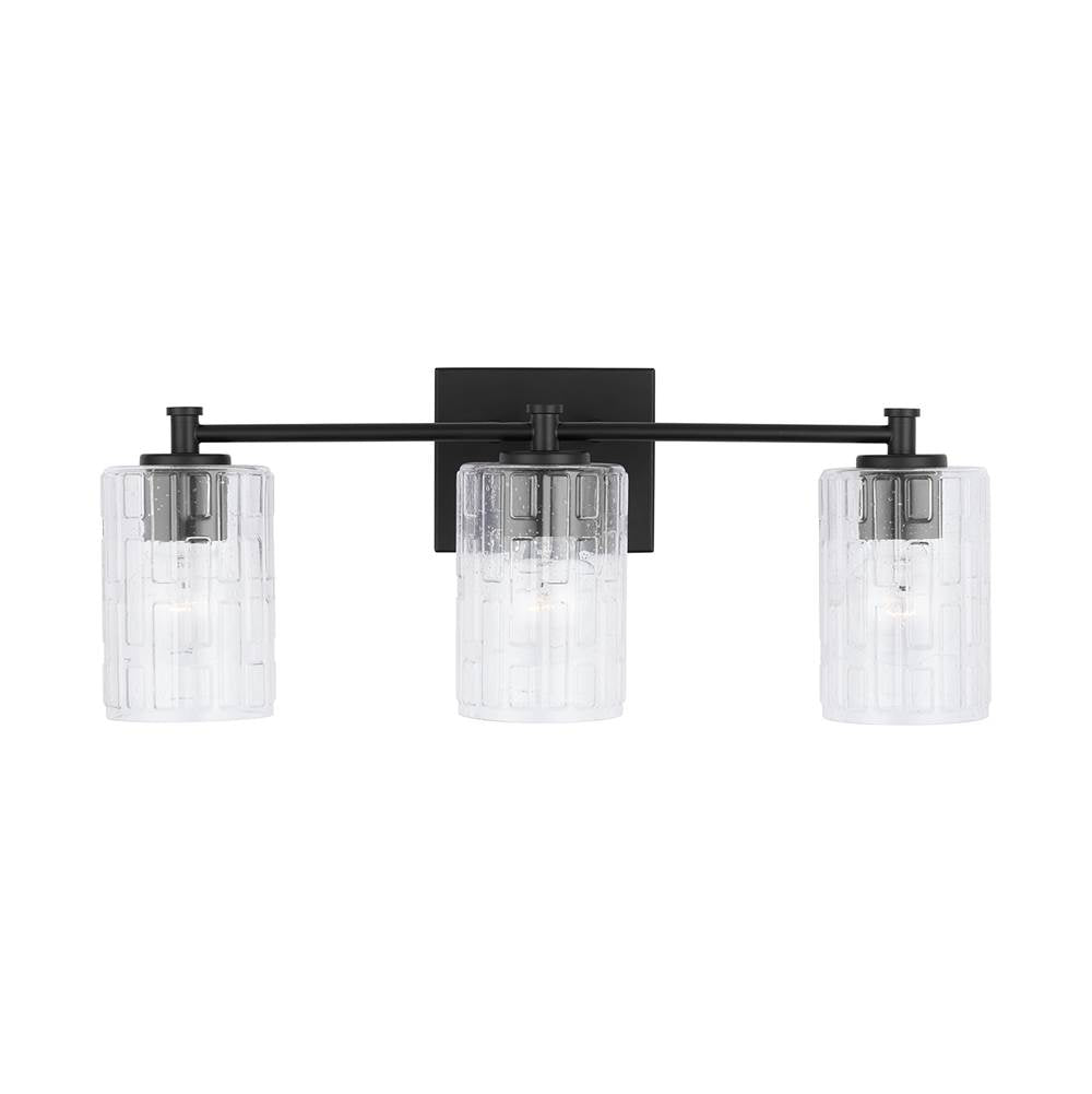 Capital Lighting 138331MB-491 Matte Black 23'' W X 9'' H X 7'' E 3-light Seeded Embossed Glass Vanity In Matte Black Image 3