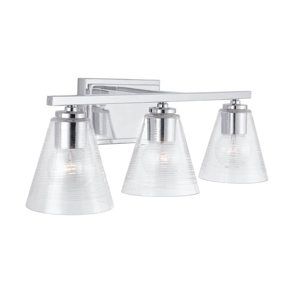 Capital Lighting 138333CH-493 Chrome 24'' W X 8'' H X 8'' E 3-light Vanity In Chrome With Clear Embossed Spiral Glass Shades Image 1