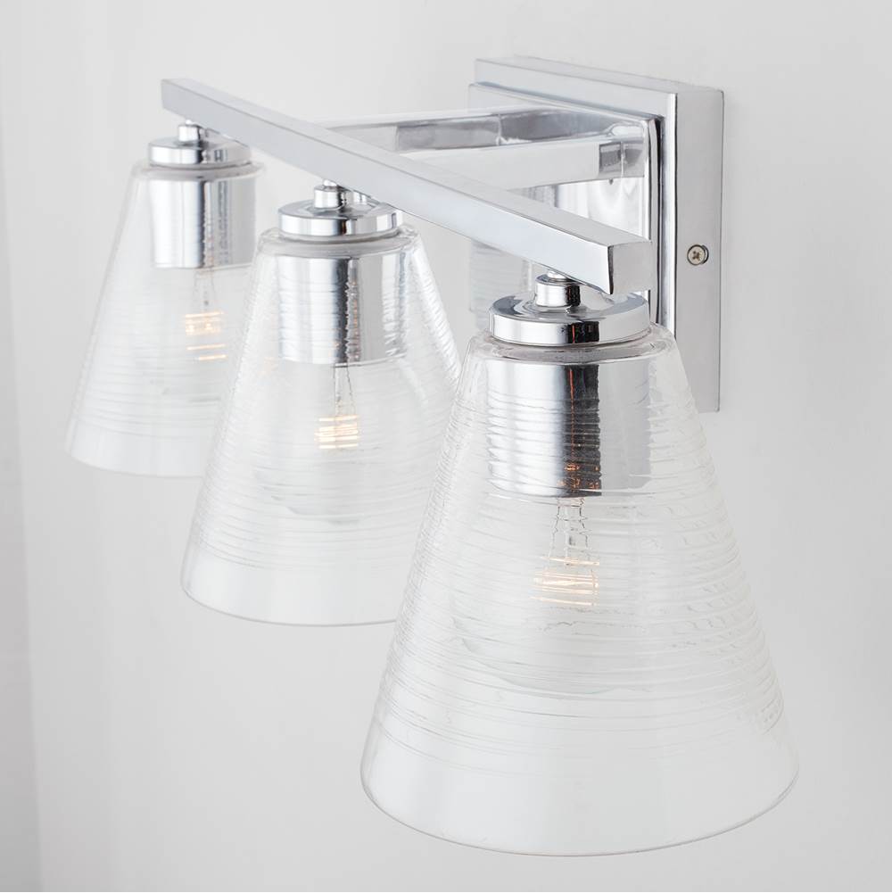 Capital Lighting Layla 24'' W X 8'' H X 8'' E 3-light Vanity In Chrome With Clear Embossed Spiral Glass Shades