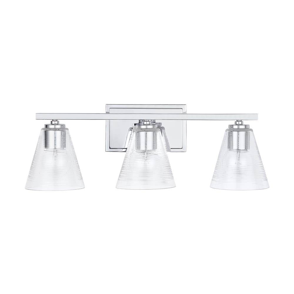 Capital Lighting 138333CH-493 Chrome 24'' W X 8'' H X 8'' E 3-light Vanity In Chrome With Clear Embossed Spiral Glass Shades Image 4