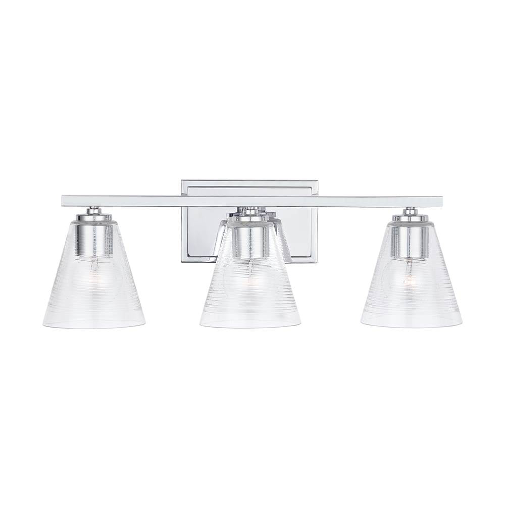 Capital Lighting 138333CH-493 Chrome 24'' W X 8'' H X 8'' E 3-light Vanity In Chrome With Clear Embossed Spiral Glass Shades Image 3