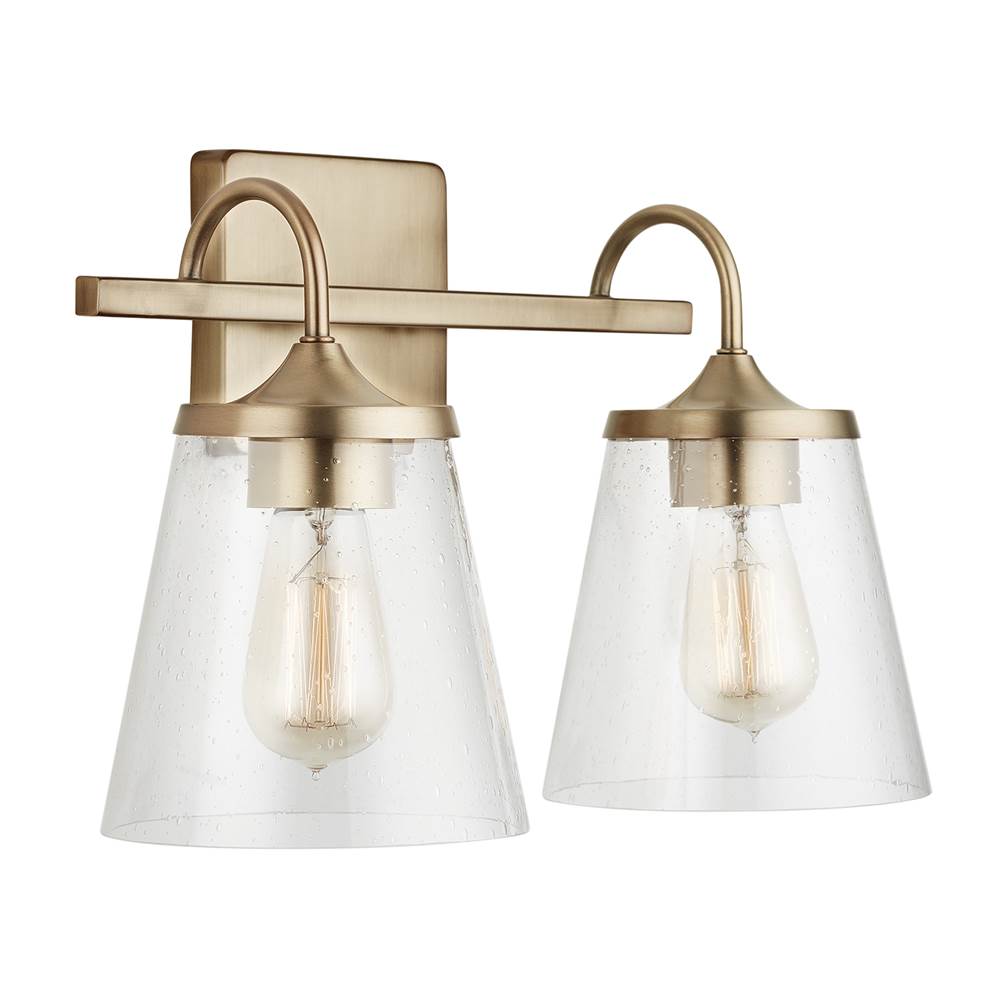 Capital Lighting Jayne 15'' W X 10.5'' H X 9'' E 2-light Vanity In Aged Brass With Clear Seeded Cone Glass Shades