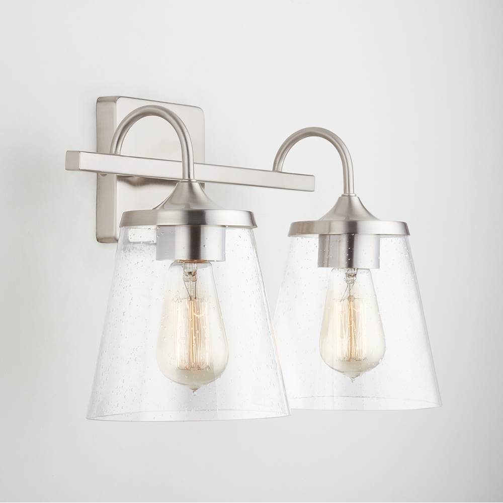 Capital Lighting 139122BN-496 Brushed Nickel 15'' W X 10.5'' H X 9'' E 2-light Vanity In Brushed Nickel With Clear Seeded Cone Glass Shades Image 5