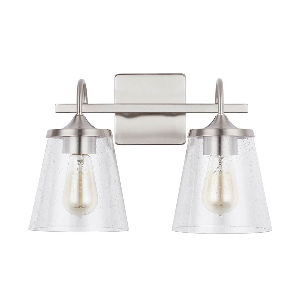 Capital Lighting 139122BN-496 Brushed Nickel 15'' W X 10.5'' H X 9'' E 2-light Vanity In Brushed Nickel With Clear Seeded Cone Glass Shades Image 4