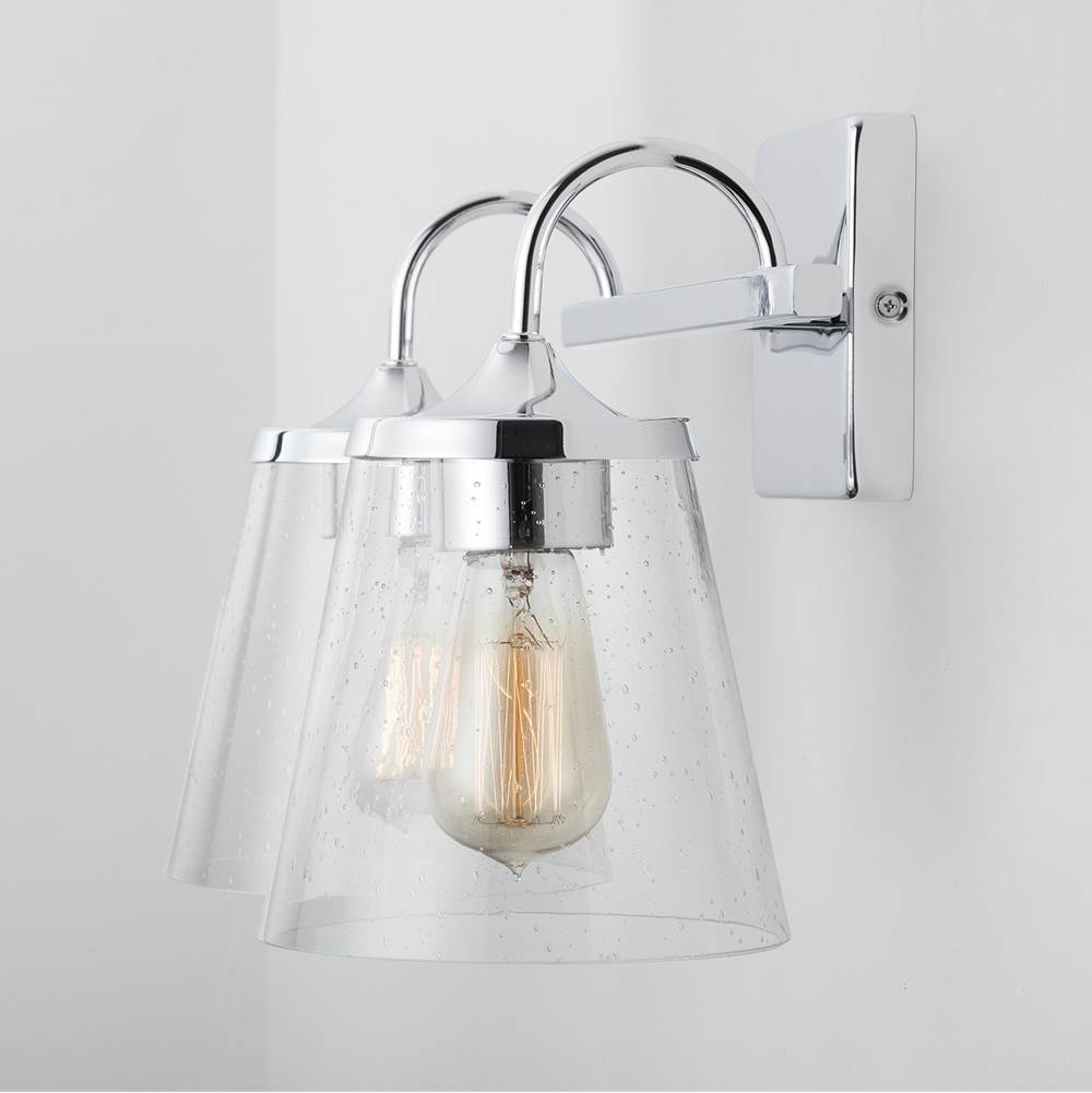 Capital Lighting Jayne 15'' W X 10.5'' H X 9'' E 2-light Vanity In Aged Brass With Clear Seeded Cone Glass Shades