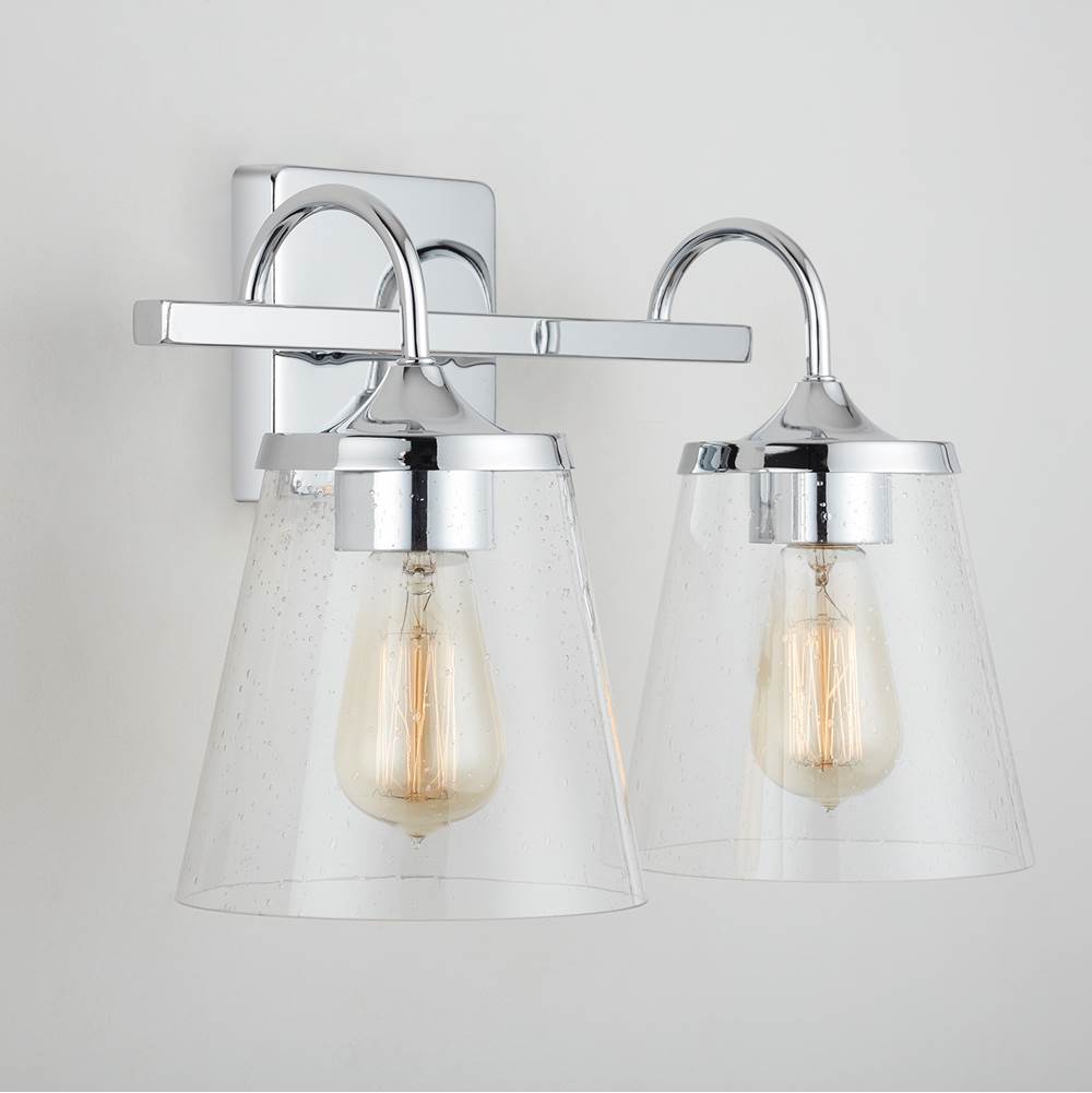 Capital Lighting 139122CH-496 Chrome 15'' W X 10.5'' H X 9'' E 2-light Vanity In Chrome With Clear Seeded Cone Glass Shades Image 5