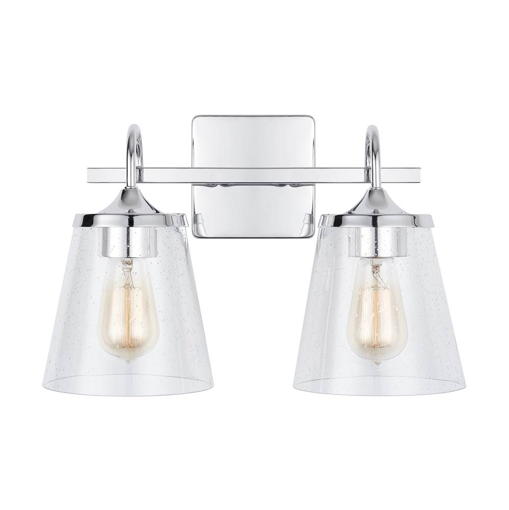 Capital Lighting 139122CH-496 Chrome 15'' W X 10.5'' H X 9'' E 2-light Vanity In Chrome With Clear Seeded Cone Glass Shades Image 3
