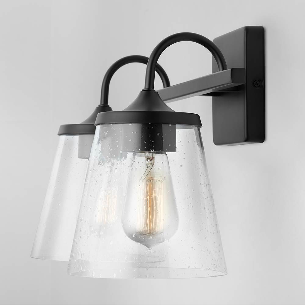 Capital Lighting Jayne 15'' W X 10.5'' H X 9'' E 2-light Vanity In Aged Brass With Clear Seeded Cone Glass Shades