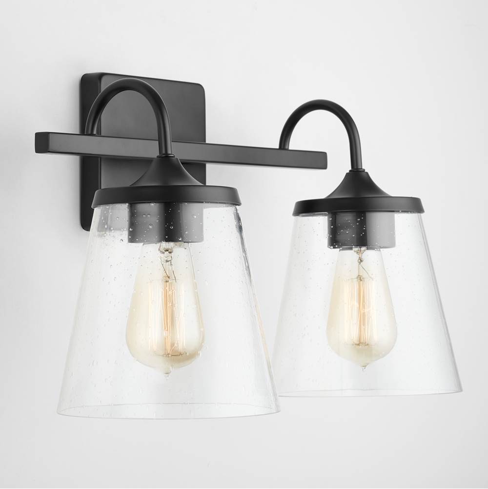 Capital Lighting 139122MB-496 Matte Black 15'' W X 10.5'' H X 9'' E 2-light Vanity In Matte Black With Clear Seeded Cone Glass Shades Image 5