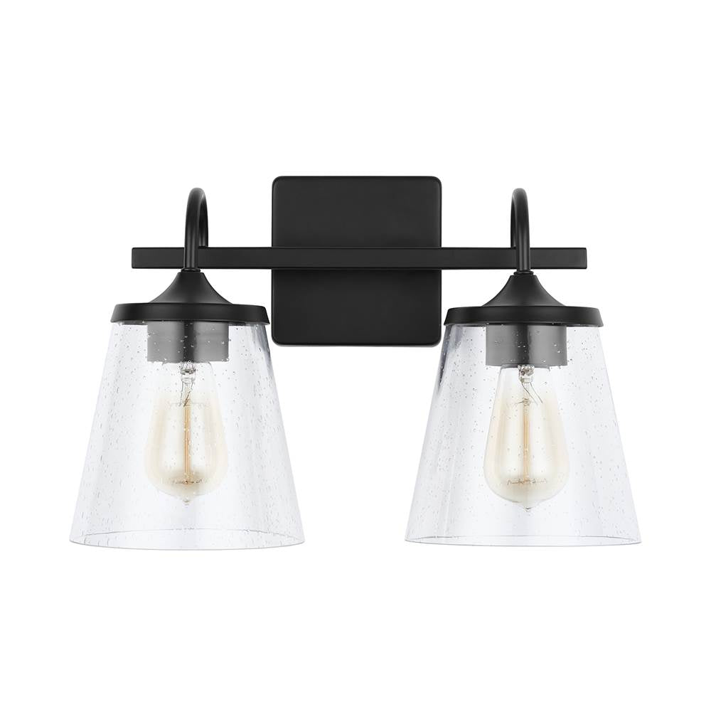 Capital Lighting 139122MB-496 Matte Black 15'' W X 10.5'' H X 9'' E 2-light Vanity In Matte Black With Clear Seeded Cone Glass Shades Image 4