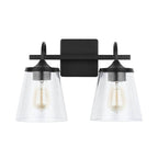 Capital Lighting 139122MB-496 Matte Black 15'' W X 10.5'' H X 9'' E 2-light Vanity In Matte Black With Clear Seeded Cone Glass Shades Image 4