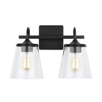 Capital Lighting 139122MB-496 Matte Black 15'' W X 10.5'' H X 9'' E 2-light Vanity In Matte Black With Clear Seeded Cone Glass Shades Image 3