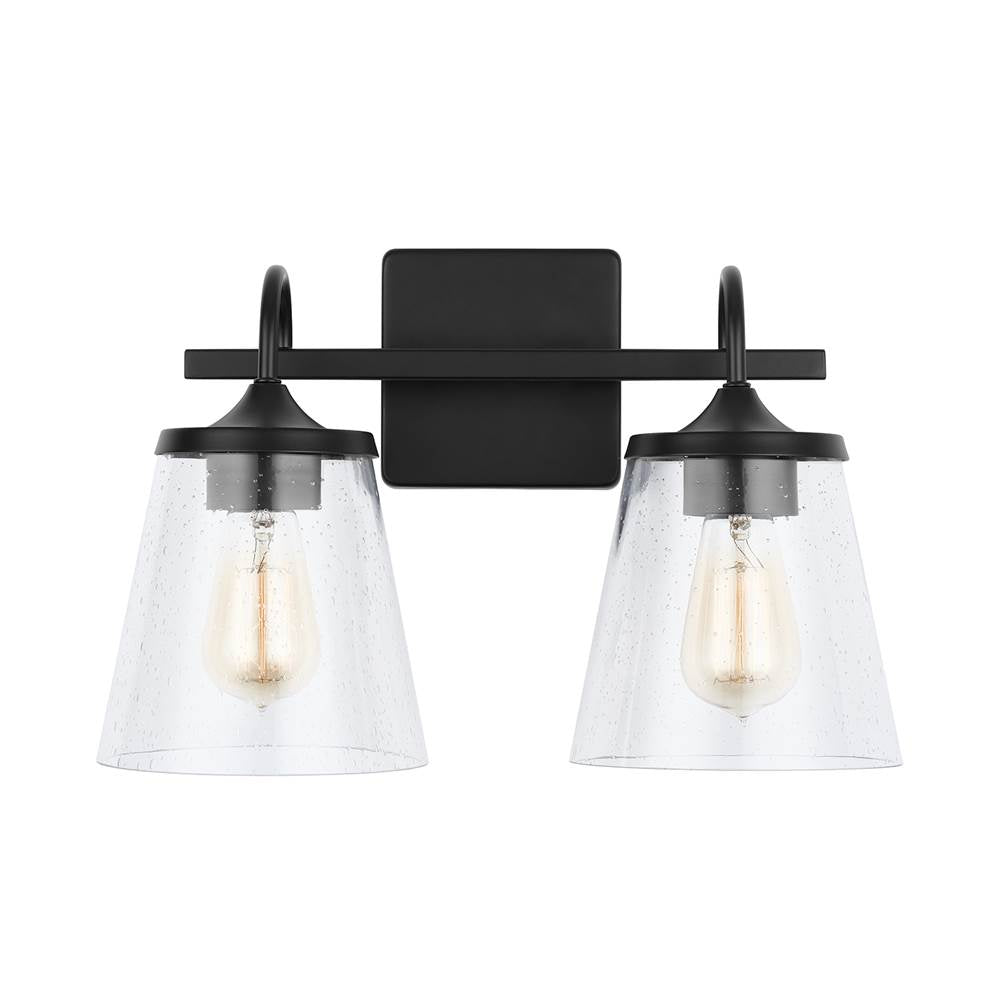 Capital Lighting 139122MB-496 Matte Black 15'' W X 10.5'' H X 9'' E 2-light Vanity In Matte Black With Clear Seeded Cone Glass Shades Image 3