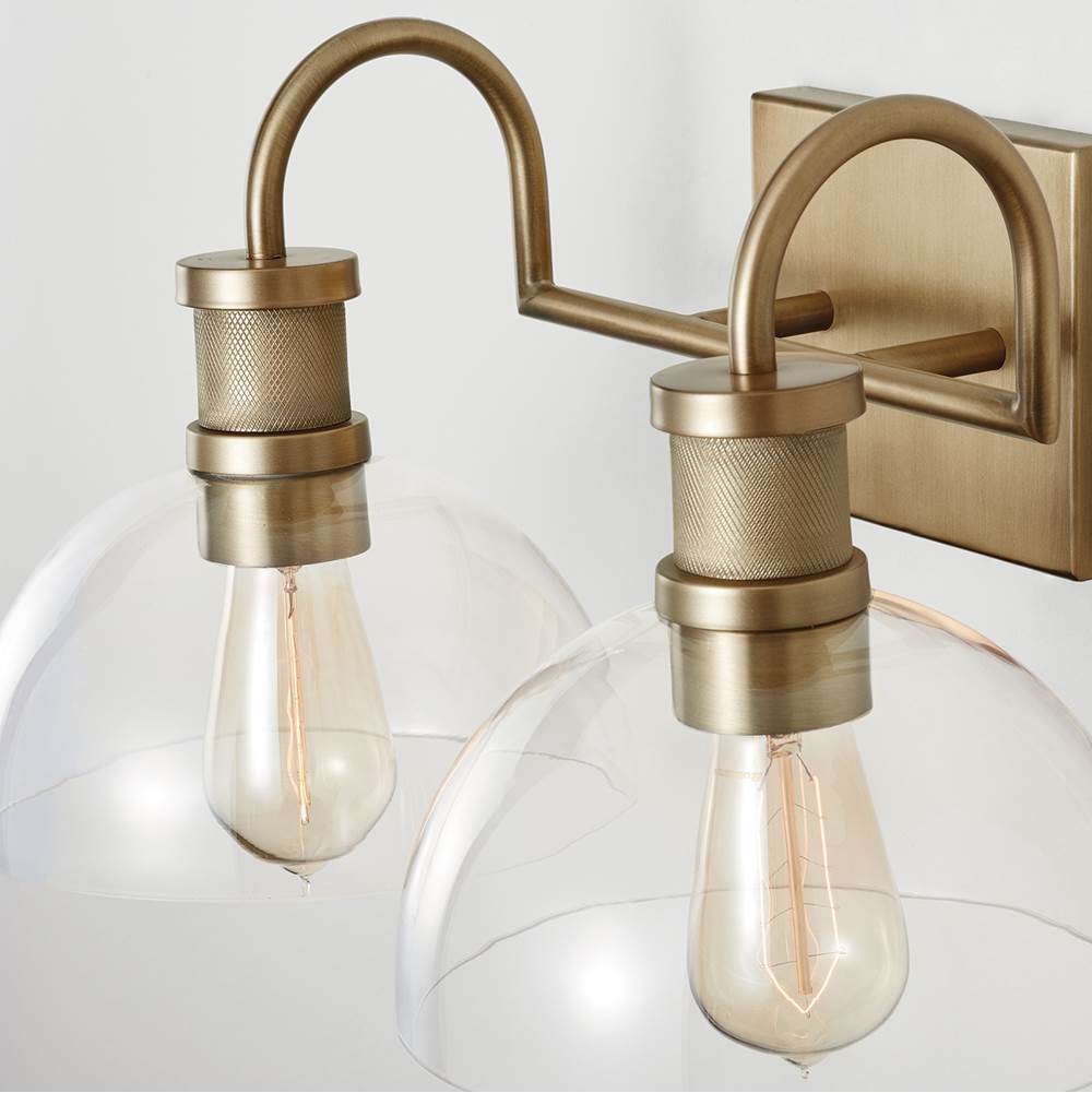 Capital Lighting Cassidy 17.5'' W X 9'' H X 10.5'' E 2-light Vanity In Aged Brass With Clear Glass Dome Shades