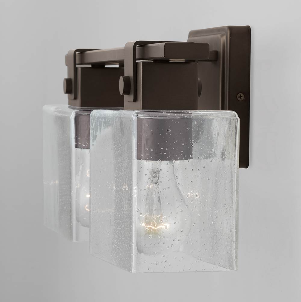 Capital Lighting Graham 15.5'' W X 8'' H X 6'' E 2-light Vanity In Oil Rubbed Bronze With Clear Seeded Glass Rectangular Shades - Barn Door Farmhouse Style