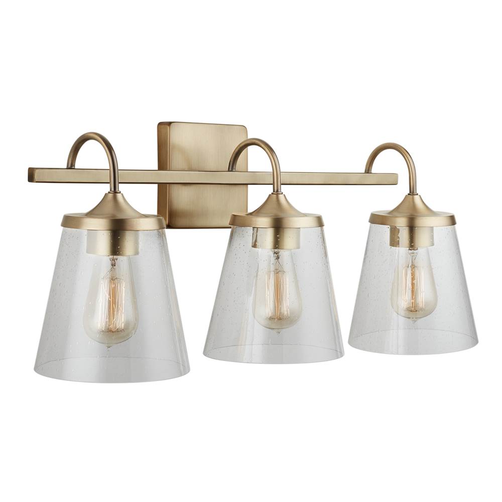 Capital Lighting 139132AD-496 Aged Brass 24'' W X 10.5'' H X 9'' E 3-light Vanity In Aged Brass With Clear Seeded Cone Glass Shades Image 1