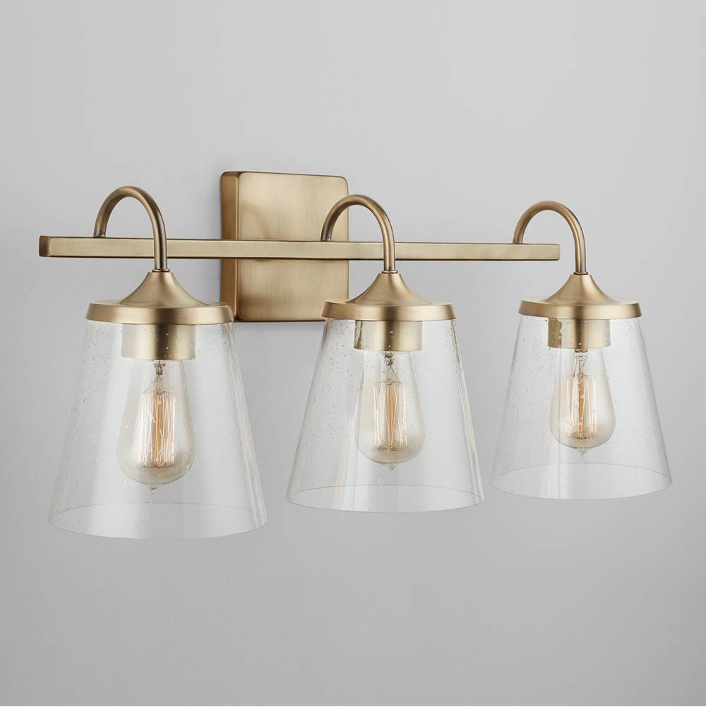 Capital Lighting 139132AD-496 Aged Brass 24'' W X 10.5'' H X 9'' E 3-light Vanity In Aged Brass With Clear Seeded Cone Glass Shades Image 6