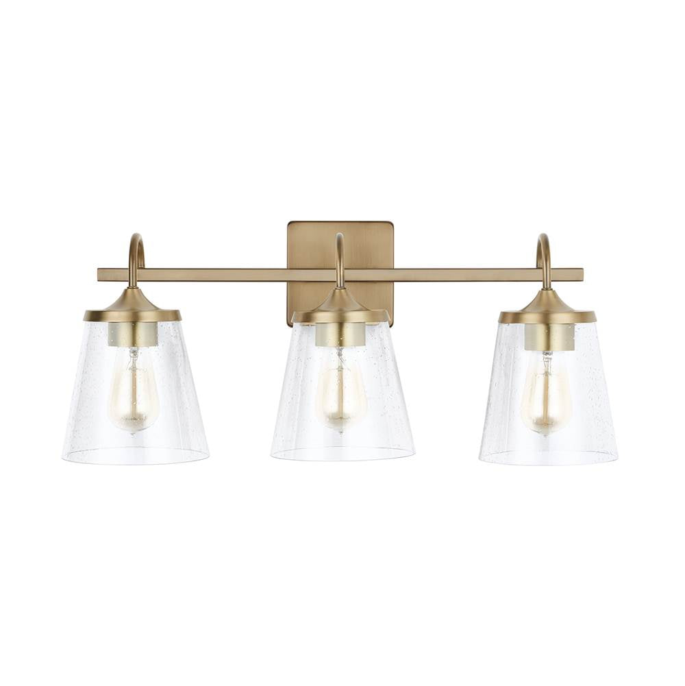 Capital Lighting 139132AD-496 Aged Brass 24'' W X 10.5'' H X 9'' E 3-light Vanity In Aged Brass With Clear Seeded Cone Glass Shades Image 5