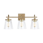 Capital Lighting 139132AD-496 Aged Brass 24'' W X 10.5'' H X 9'' E 3-light Vanity In Aged Brass With Clear Seeded Cone Glass Shades Image 4