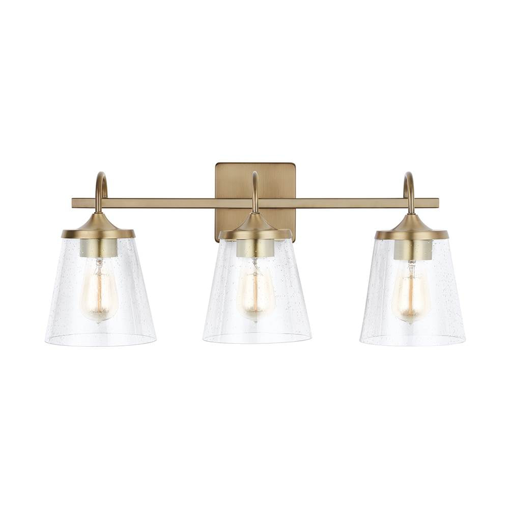 Capital Lighting 139132AD-496 Aged Brass 24'' W X 10.5'' H X 9'' E 3-light Vanity In Aged Brass With Clear Seeded Cone Glass Shades Image 4