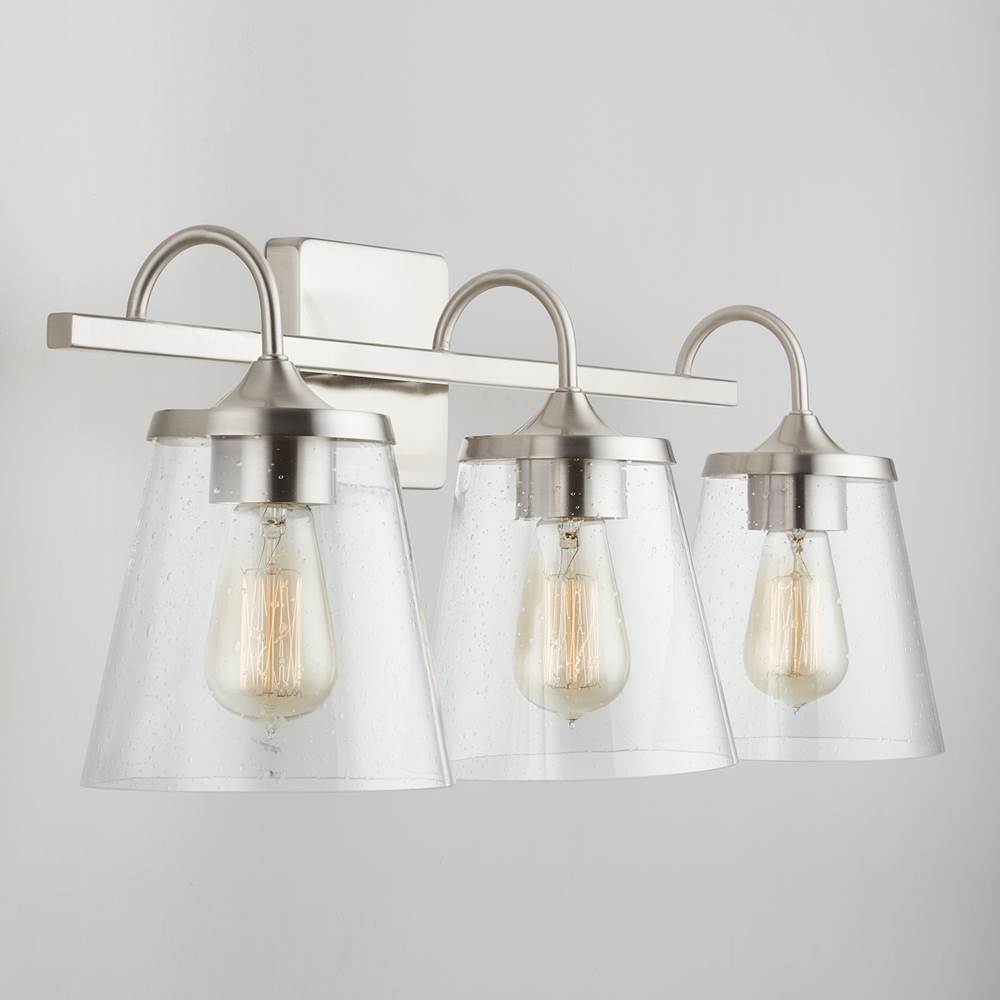 Capital Lighting 139132BN-496 Brushed Nickel 24'' W X 10.5'' H X 9'' E 3-light Vanity In Brushed Nickel With Clear Seeded Cone Glass Shades Image 5