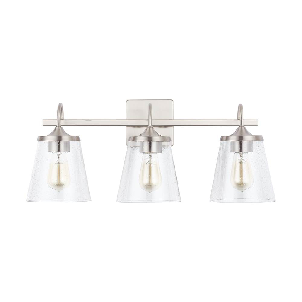 Capital Lighting 139132BN-496 Brushed Nickel 24'' W X 10.5'' H X 9'' E 3-light Vanity In Brushed Nickel With Clear Seeded Cone Glass Shades Image 4