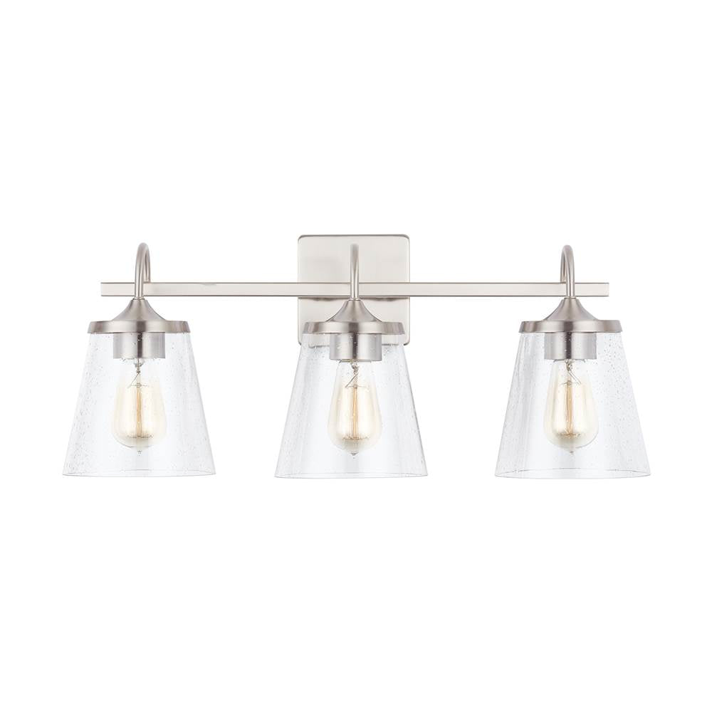 Capital Lighting 139132BN-496 Brushed Nickel 24'' W X 10.5'' H X 9'' E 3-light Vanity In Brushed Nickel With Clear Seeded Cone Glass Shades Image 3