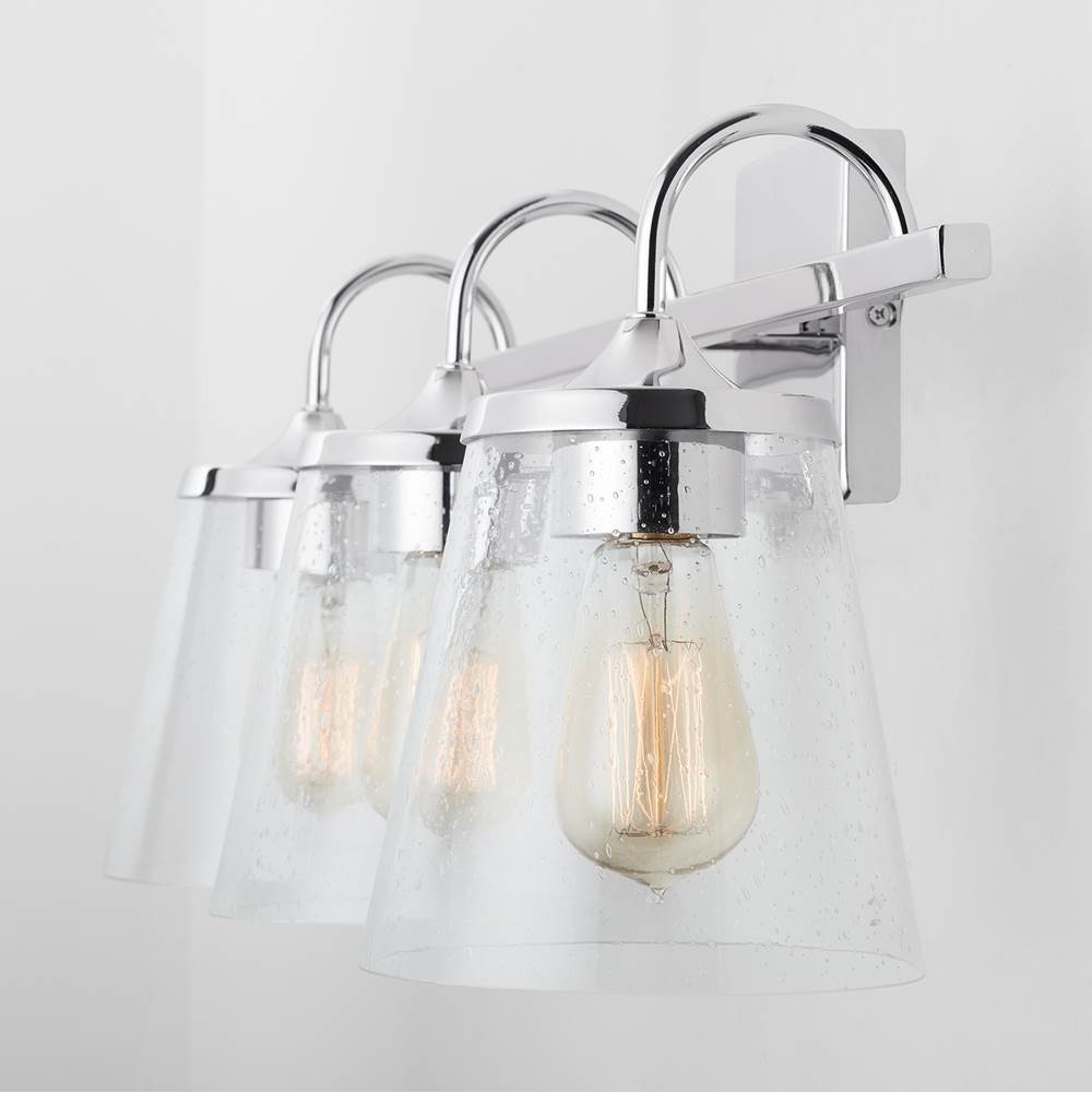 Capital Lighting Jayne 24'' W X 10.5'' H X 9'' E 3-light Vanity In Aged Brass With Clear Seeded Cone Glass Shades