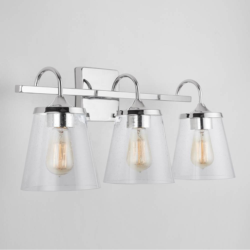 Capital Lighting 139132CH-496 Chrome 24'' W X 10.5'' H X 9'' E 3-light Vanity In Chrome With Clear Seeded Cone Glass Shades Image 5