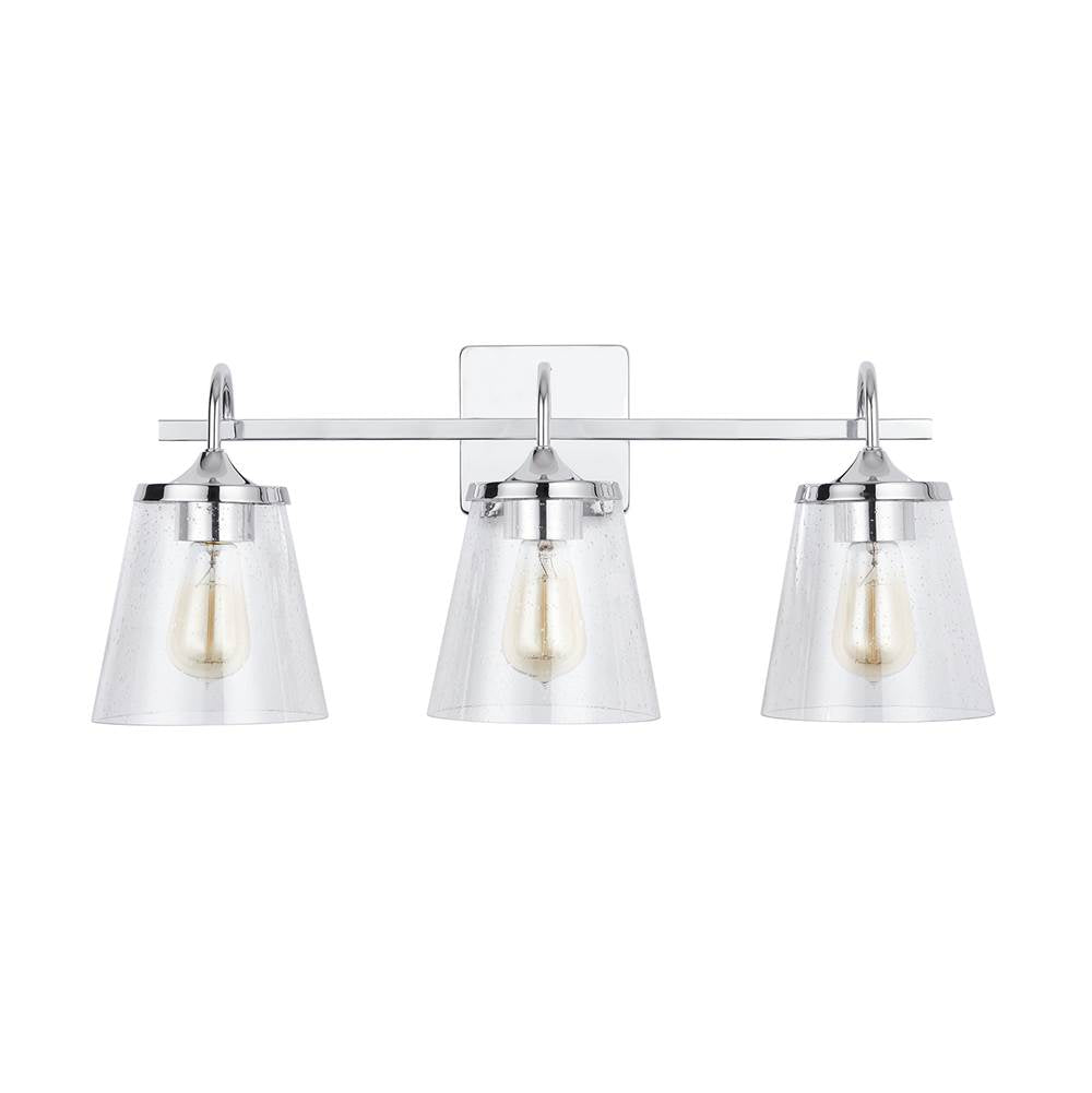 Capital Lighting 139132CH-496 Chrome 24'' W X 10.5'' H X 9'' E 3-light Vanity In Chrome With Clear Seeded Cone Glass Shades Image 4