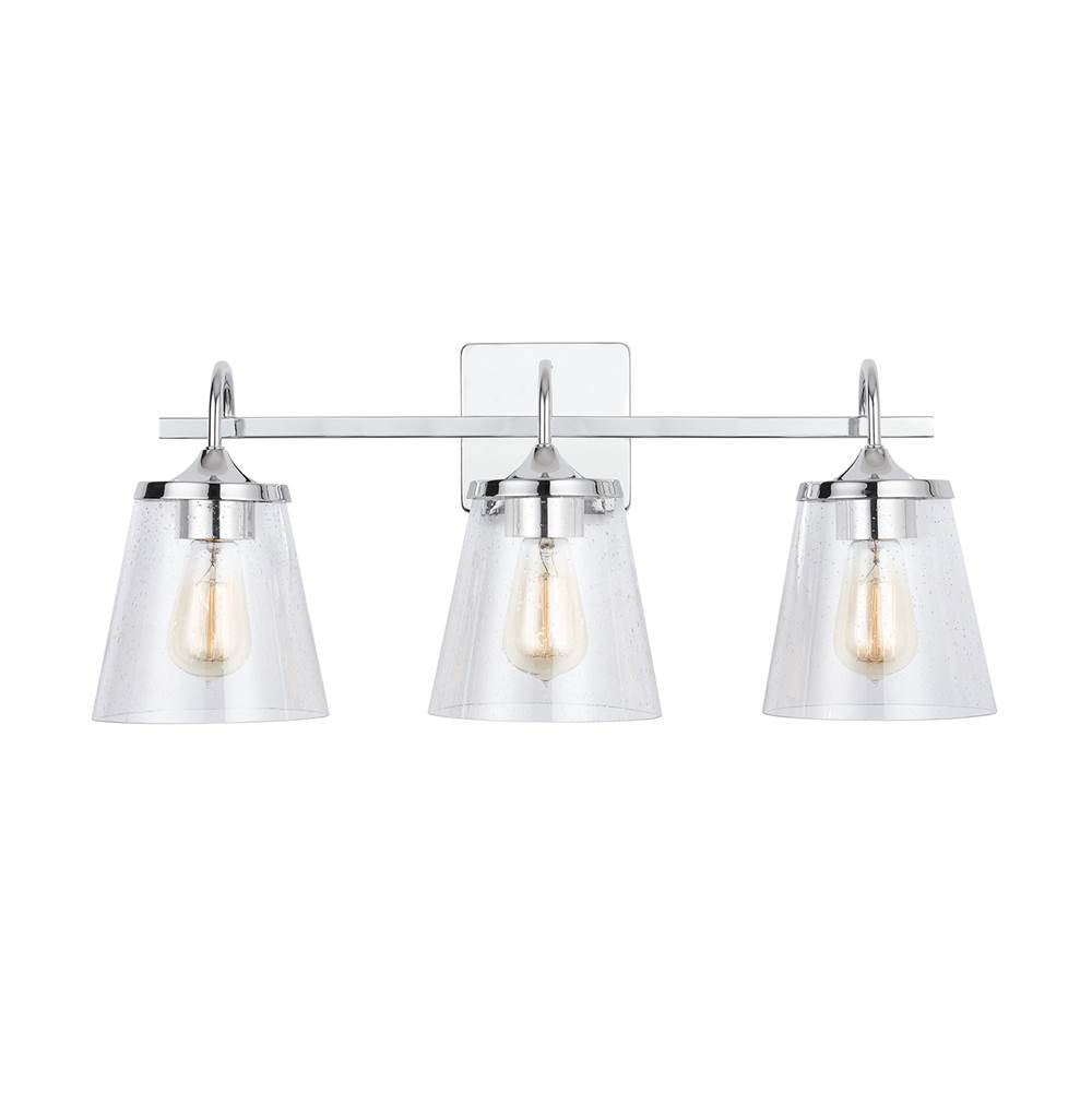 Capital Lighting 139132CH-496 Chrome 24'' W X 10.5'' H X 9'' E 3-light Vanity In Chrome With Clear Seeded Cone Glass Shades Image 3