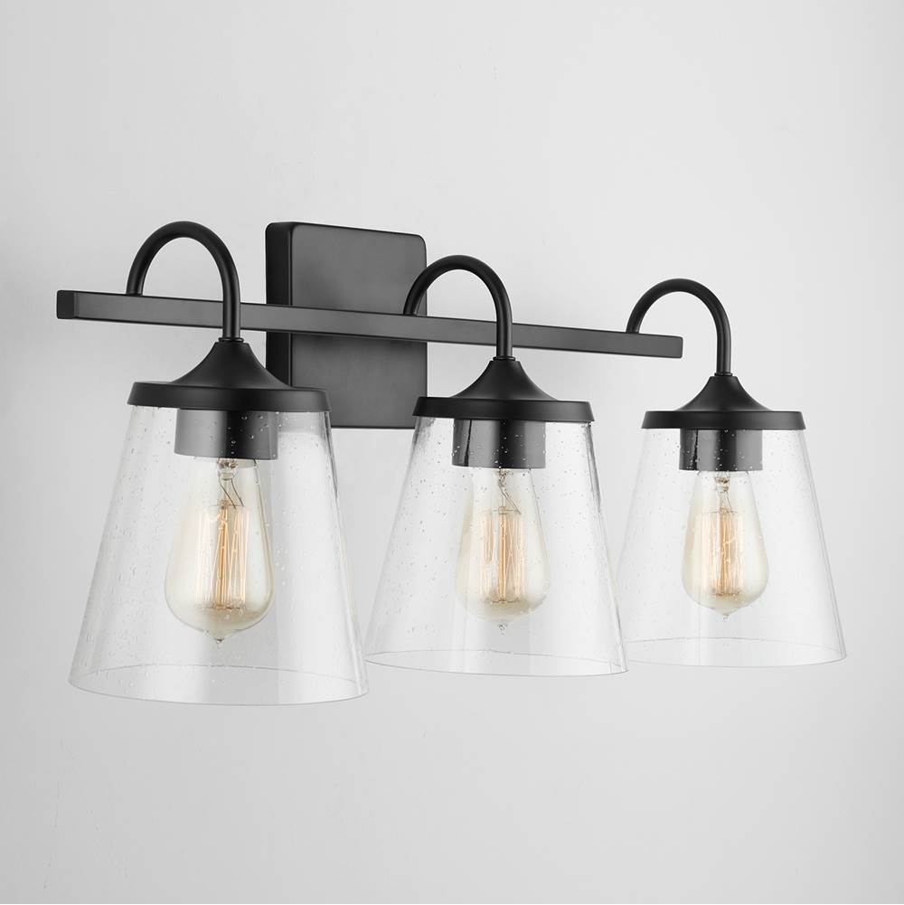 Capital Lighting 139132MB-496 Matte Black 24'' W X 10.5'' H X 9'' E 3-light Vanity In Matte Black With Clear Seeded Cone Glass Shades Image 5
