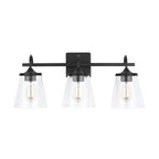 Capital Lighting 139132MB-496 Matte Black 24'' W X 10.5'' H X 9'' E 3-light Vanity In Matte Black With Clear Seeded Cone Glass Shades Image 4