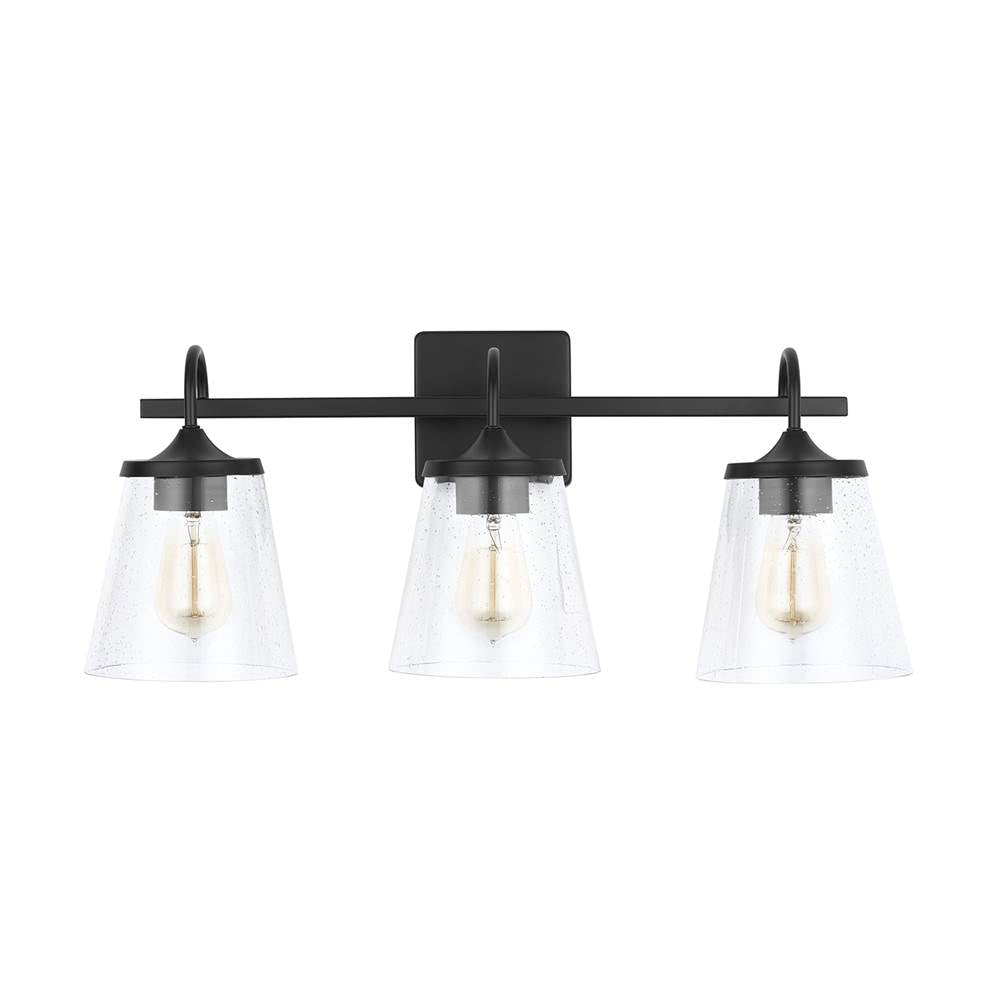 Capital Lighting 139132MB-496 Matte Black 24'' W X 10.5'' H X 9'' E 3-light Vanity In Matte Black With Clear Seeded Cone Glass Shades Image 4