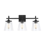 Capital Lighting 139132MB-496 Matte Black 24'' W X 10.5'' H X 9'' E 3-light Vanity In Matte Black With Clear Seeded Cone Glass Shades Image 3