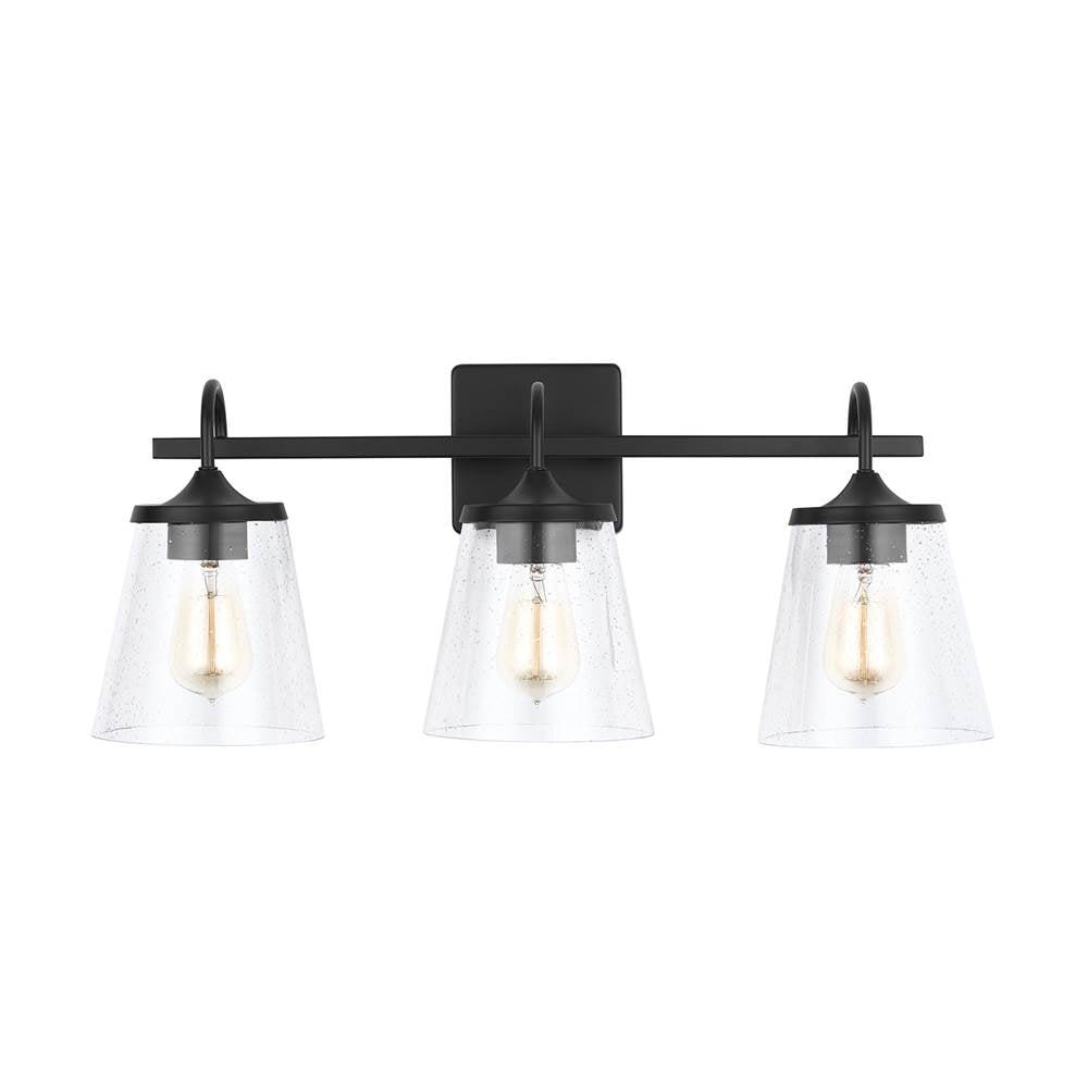 Capital Lighting 139132MB-496 Matte Black 24'' W X 10.5'' H X 9'' E 3-light Vanity In Matte Black With Clear Seeded Cone Glass Shades Image 3