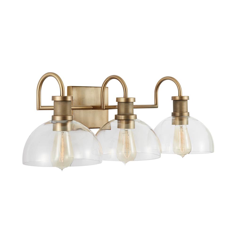 Capital Lighting 139133AD-497 Aged Brass 27'' W X 9'' H X 10.5'' E 3-light Vanity In Aged Brass With Clear Glass Dome Shades Image 1