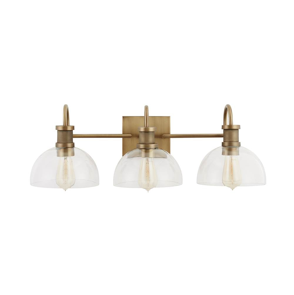 Capital Lighting 139133AD-497 Aged Brass 27'' W X 9'' H X 10.5'' E 3-light Vanity In Aged Brass With Clear Glass Dome Shades Image 4