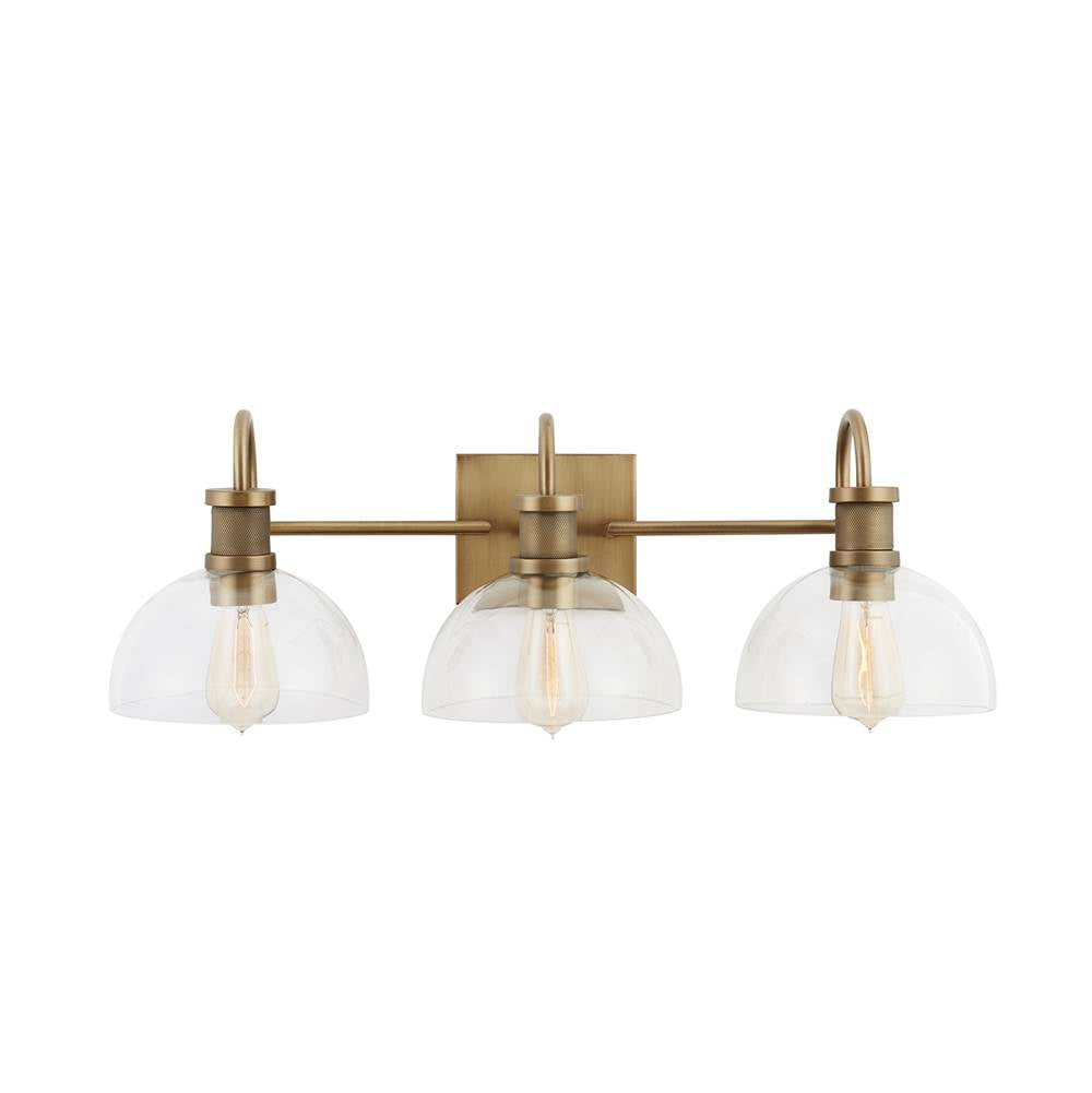 Capital Lighting 139133AD-497 Aged Brass 27'' W X 9'' H X 10.5'' E 3-light Vanity In Aged Brass With Clear Glass Dome Shades Image 3