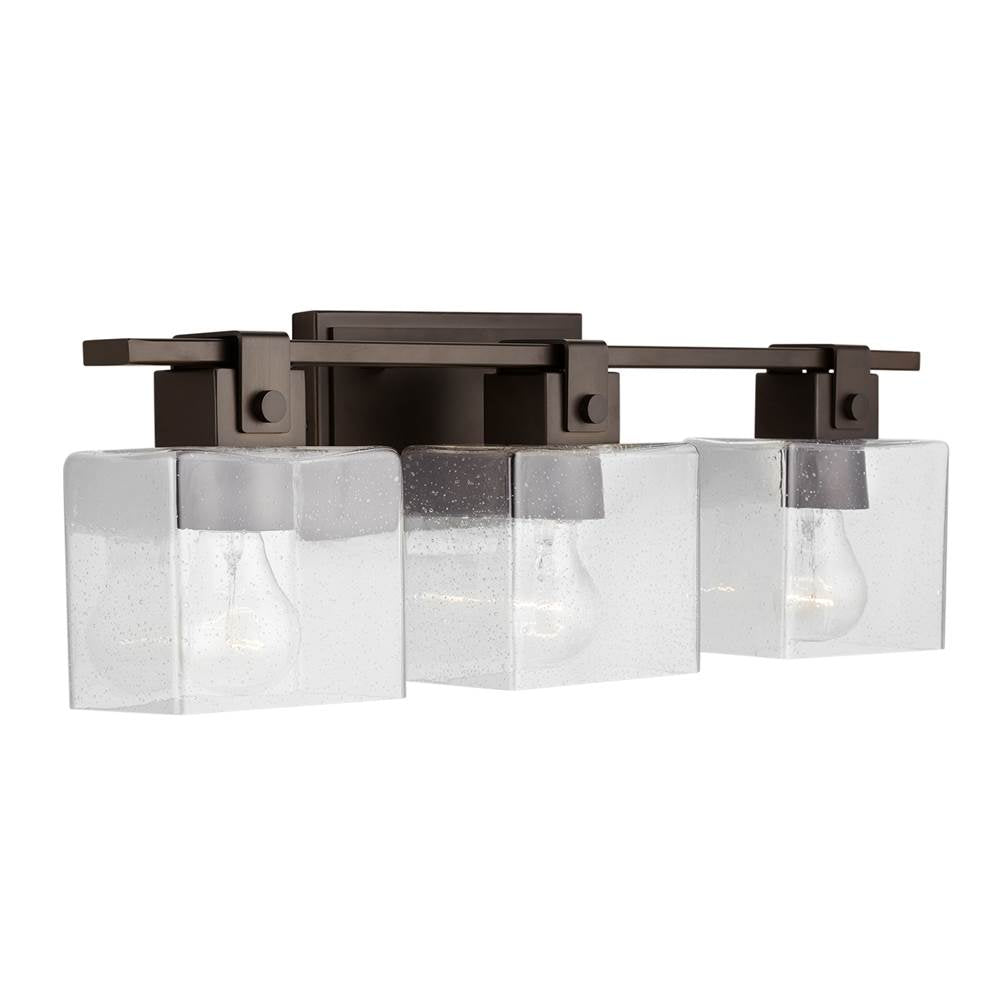 Capital Lighting 139134OR-498 Oil Rubbed Bronze 24'' W X 8'' H X 6'' E 3-light Vanity In Oil Rubbed Bronze With Clear Seeded Glass Shades - Barn Door Farmhouse Style Image 1