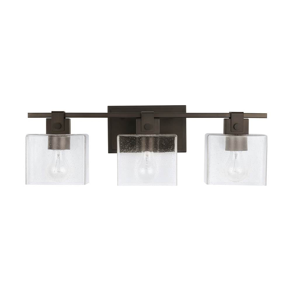 Capital Lighting 139134OR-498 Oil Rubbed Bronze 24'' W X 8'' H X 6'' E 3-light Vanity In Oil Rubbed Bronze With Clear Seeded Glass Shades - Barn Door Farmhouse Style Image 4