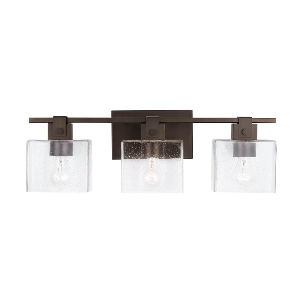 Capital Lighting 139134OR-498 Oil Rubbed Bronze 24'' W X 8'' H X 6'' E 3-light Vanity In Oil Rubbed Bronze With Clear Seeded Glass Shades - Barn Door Farmhouse Style Image 3