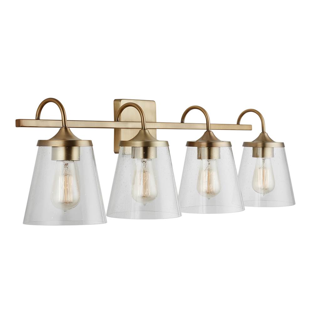 Capital Lighting 139142AD-496 Aged Brass 33'' W X 10.5'' H X 9'' E 4-light Vanity In Aged Brass With Clear Seeded Cone Glass Shades Image 1