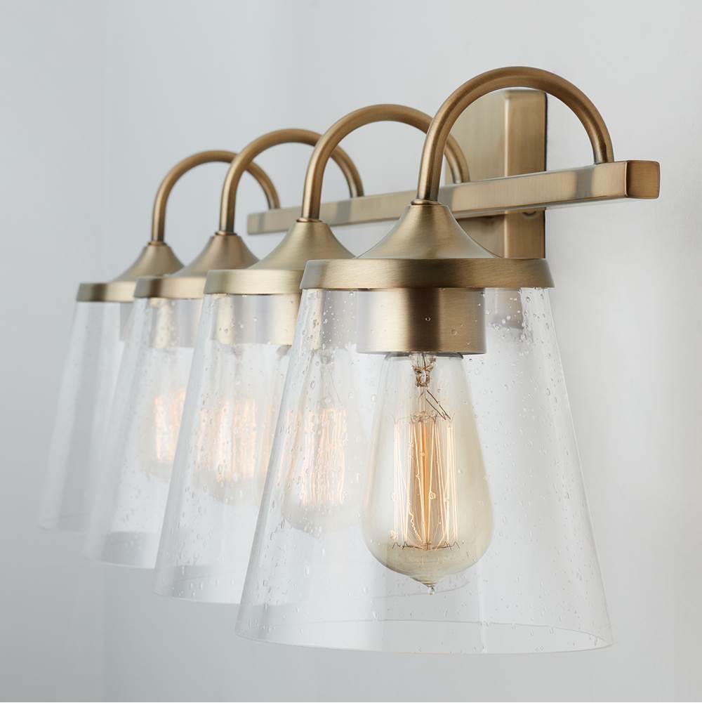 Capital Lighting Jayne 33'' W X 10.5'' H X 9'' E 4-light Vanity In Aged Brass With Clear Seeded Cone Glass Shades