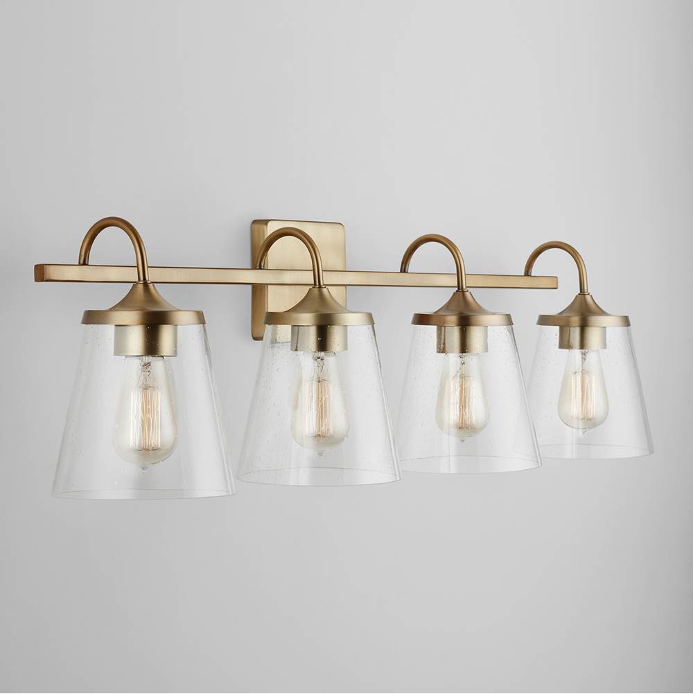 Capital Lighting 139142AD-496 Aged Brass 33'' W X 10.5'' H X 9'' E 4-light Vanity In Aged Brass With Clear Seeded Cone Glass Shades Image 5