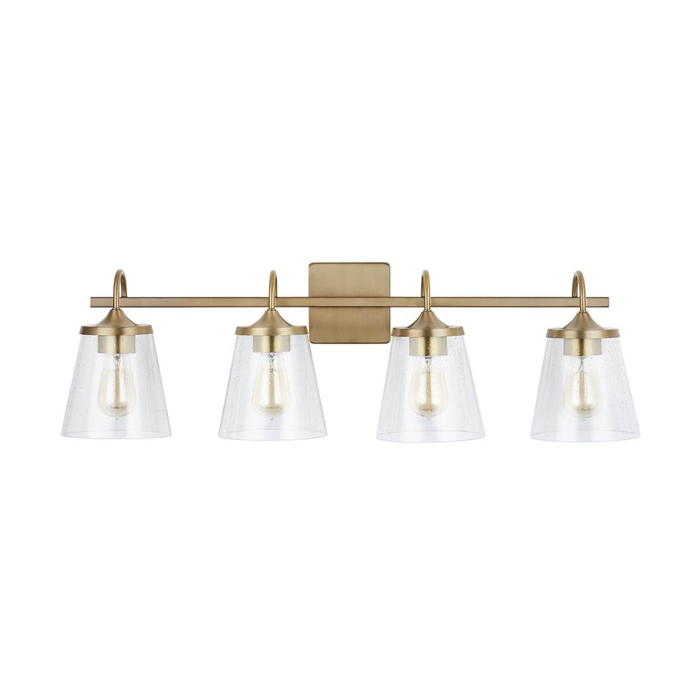 Capital Lighting 139142AD-496 Aged Brass 33'' W X 10.5'' H X 9'' E 4-light Vanity In Aged Brass With Clear Seeded Cone Glass Shades Image 4