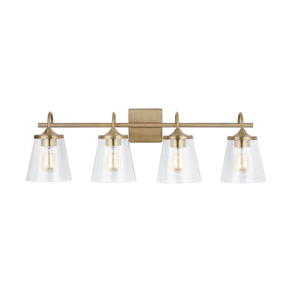 Capital Lighting 139142AD-496 Aged Brass 33'' W X 10.5'' H X 9'' E 4-light Vanity In Aged Brass With Clear Seeded Cone Glass Shades Image 3