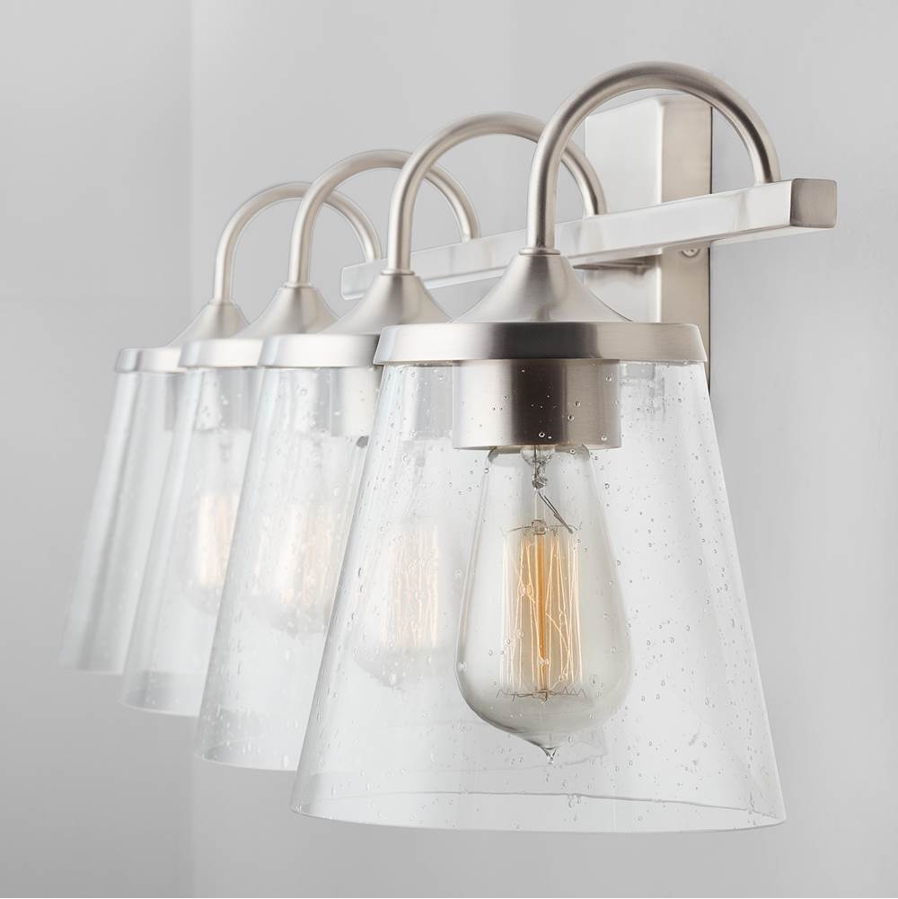 Capital Lighting Jayne 33'' W X 10.5'' H X 9'' E 4-light Vanity In Aged Brass With Clear Seeded Cone Glass Shades