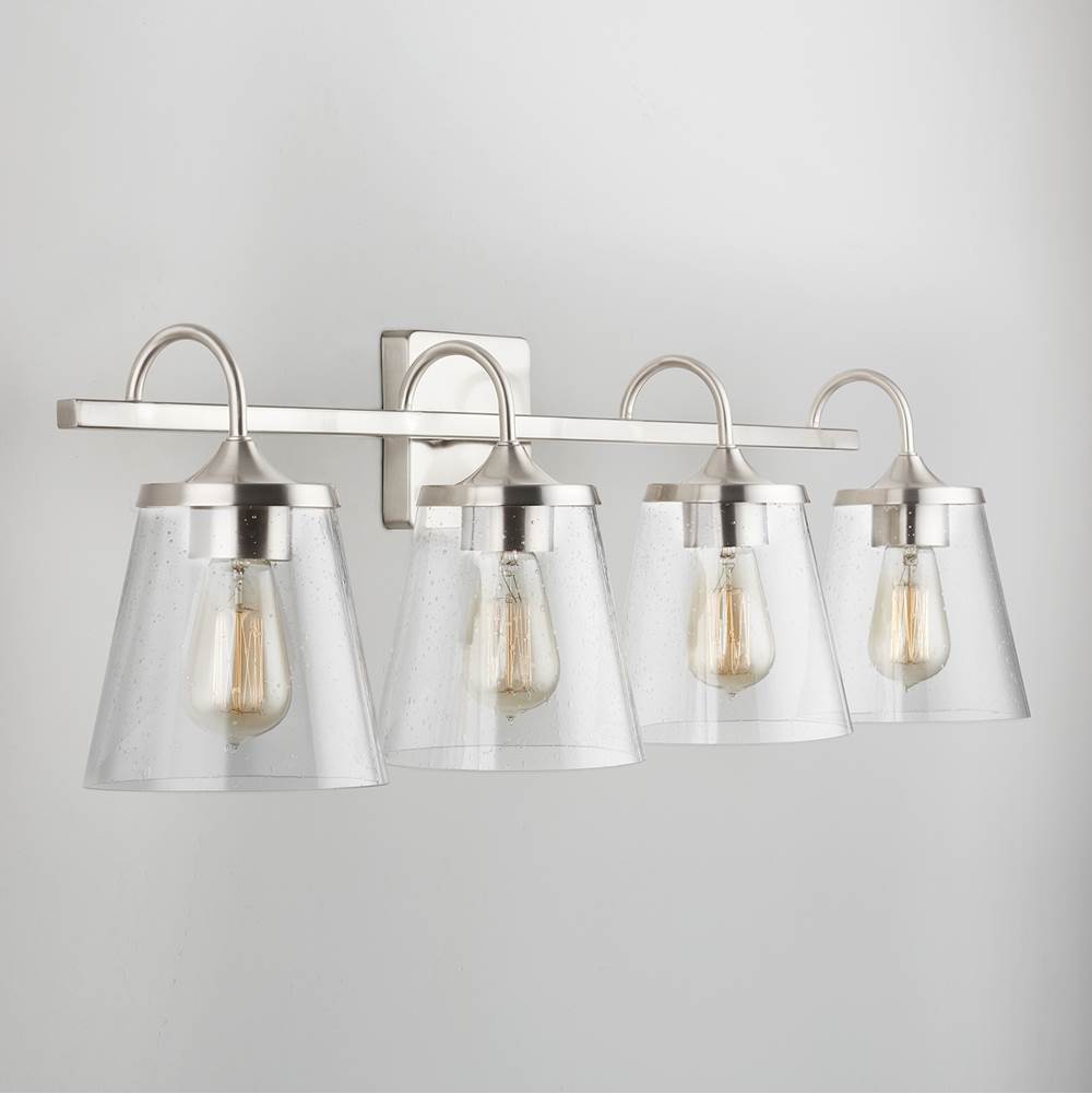 Capital Lighting 139142BN-496 Brushed Nickel 33'' W X 10.5'' H X 9'' E 4-light Vanity In Brushed Nickel With Clear Seeded Cone Glass Shades Image 5
